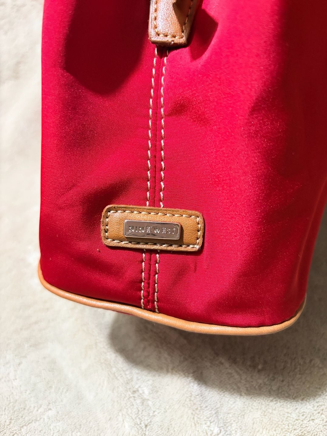 Nine West Red Canvas Shoulder Bag with Brown Trim 5