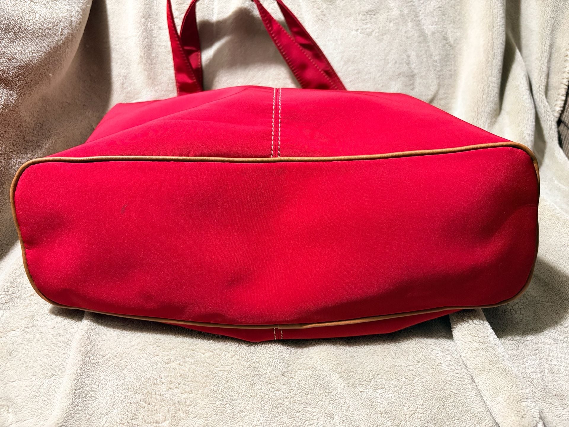 Nine West Red Canvas Shoulder Bag with Brown Trim 6