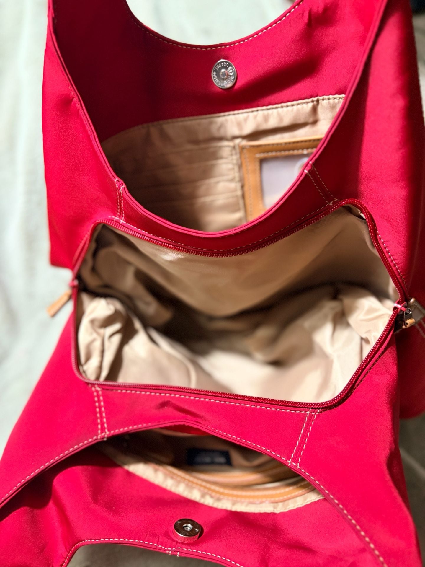 Nine West Red Canvas Shoulder Bag with Brown Trim 7