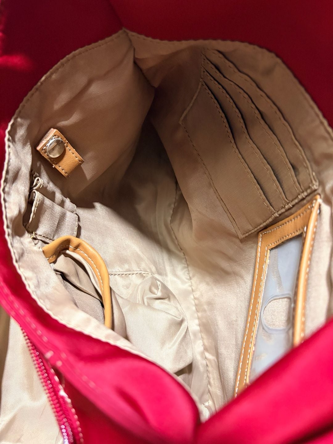 Nine West Red Canvas Shoulder Bag with Brown Trim 8
