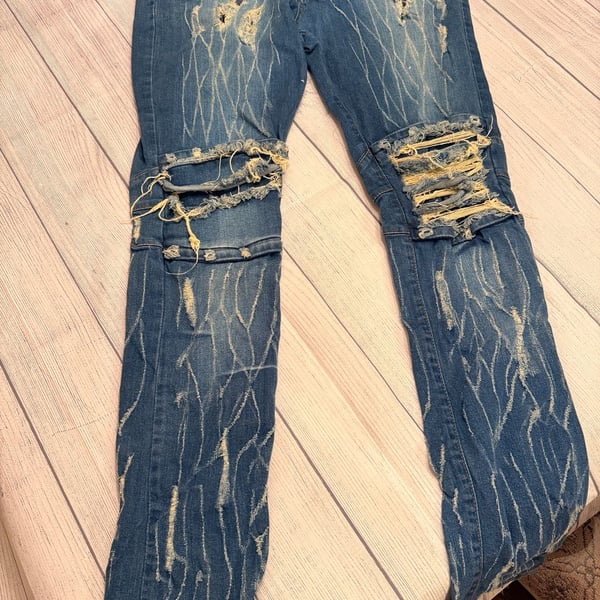 Focus Jeans Biker Distressed Slim 36x34 Blue Denim Pants