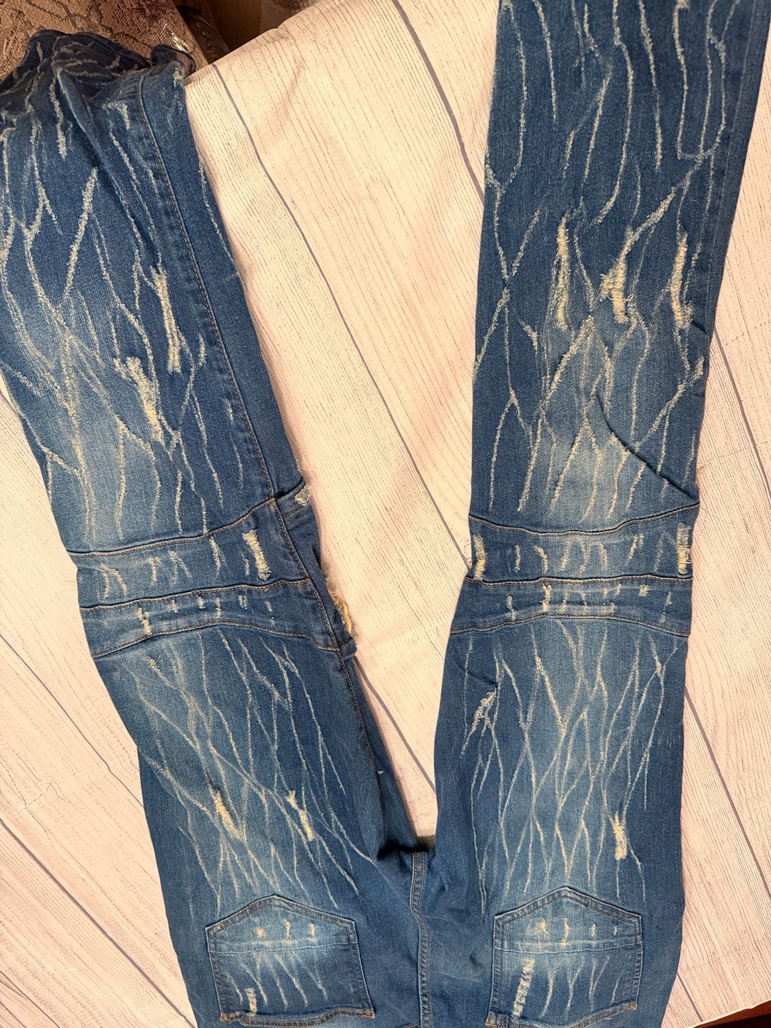 Focus Jeans Biker Distressed Slim 36x34 Blue Denim Pants 8