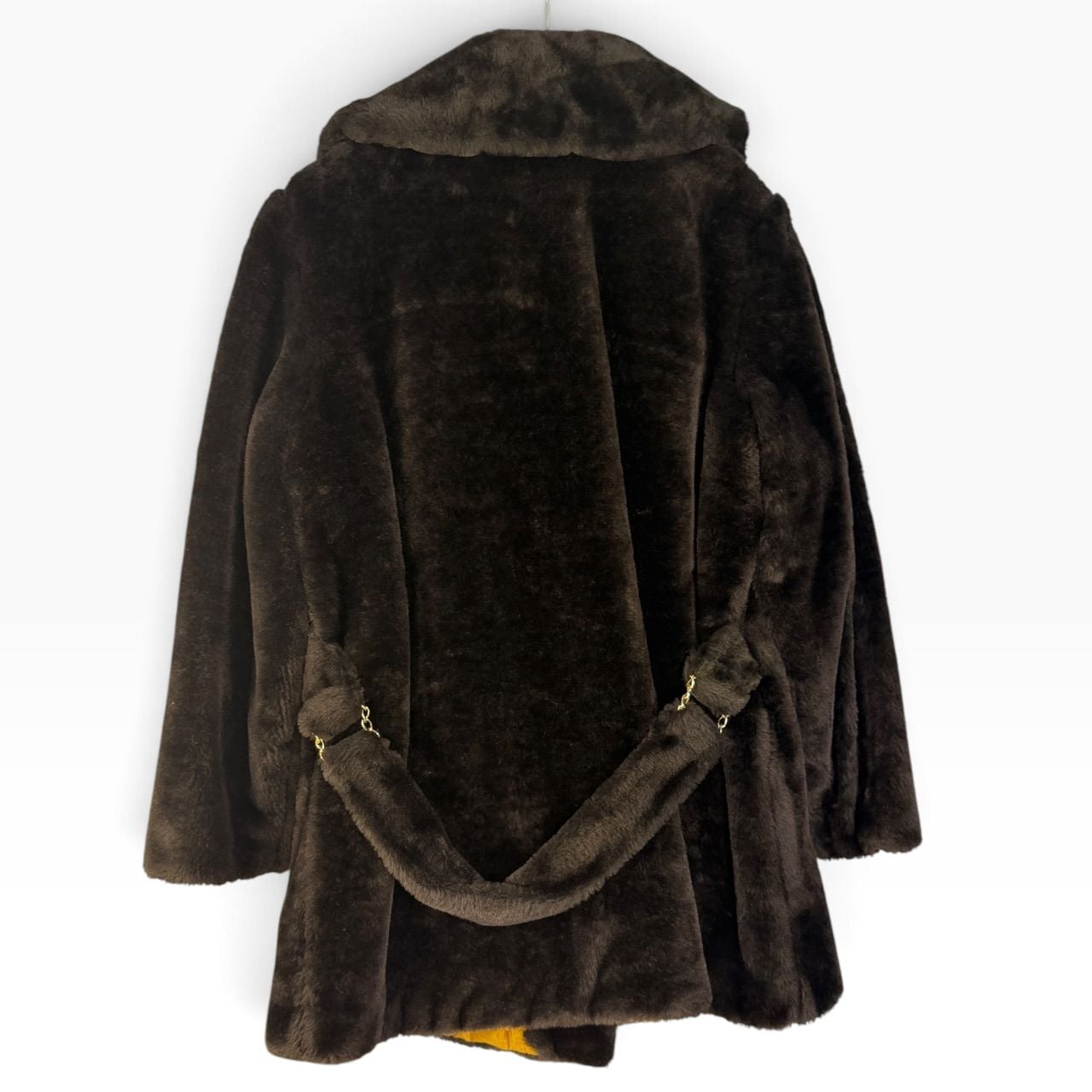 Retro Mod Brown Plush Coat Gold Buttons Size 14 4