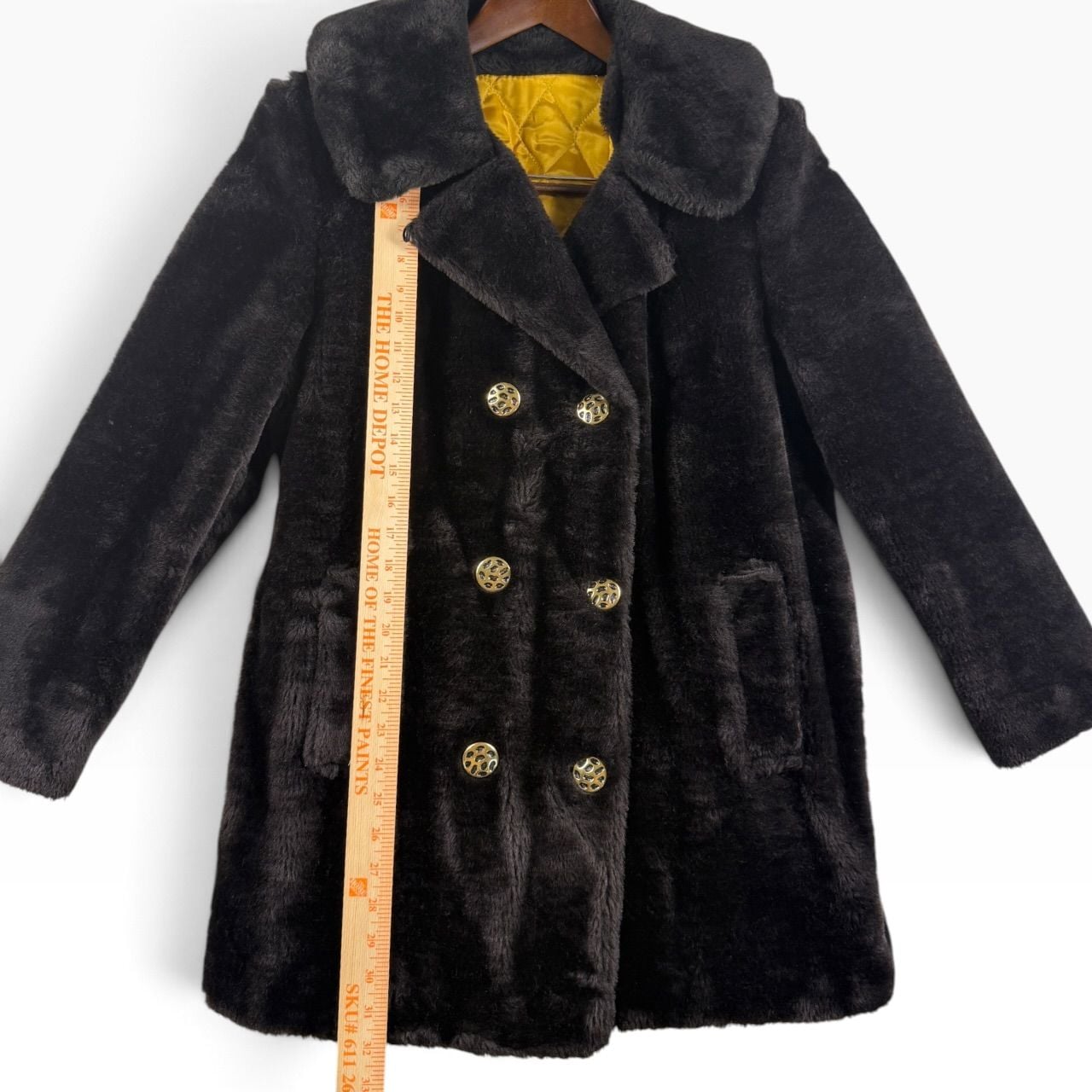 Retro Mod Brown Plush Coat Gold Buttons Size 14 6