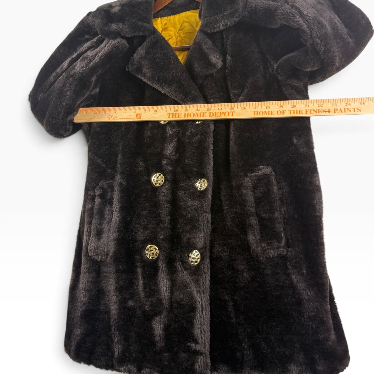 Retro Mod Brown Plush Coat Gold Buttons Size 14 7