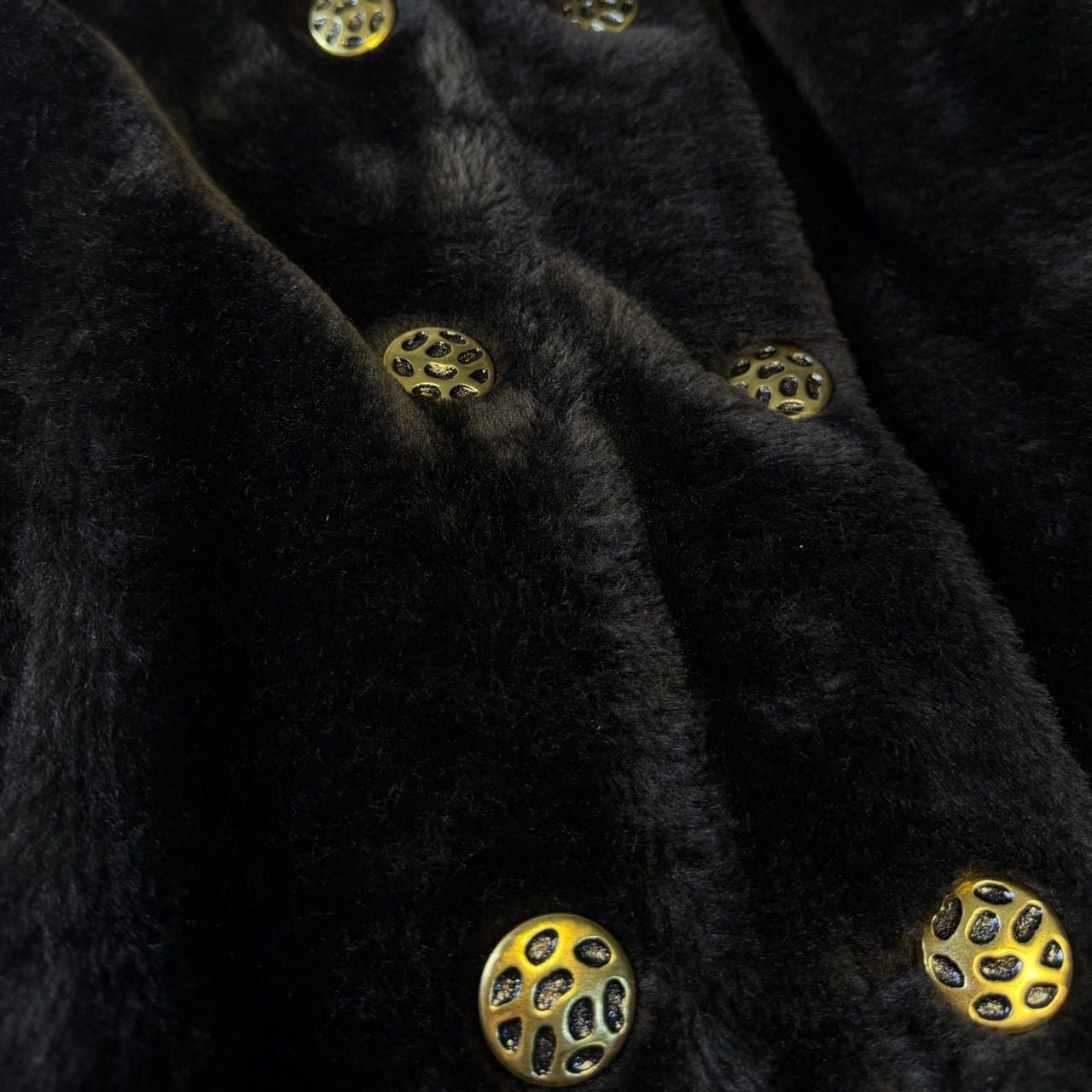 Retro Mod Brown Plush Coat Gold Buttons Size 14 9