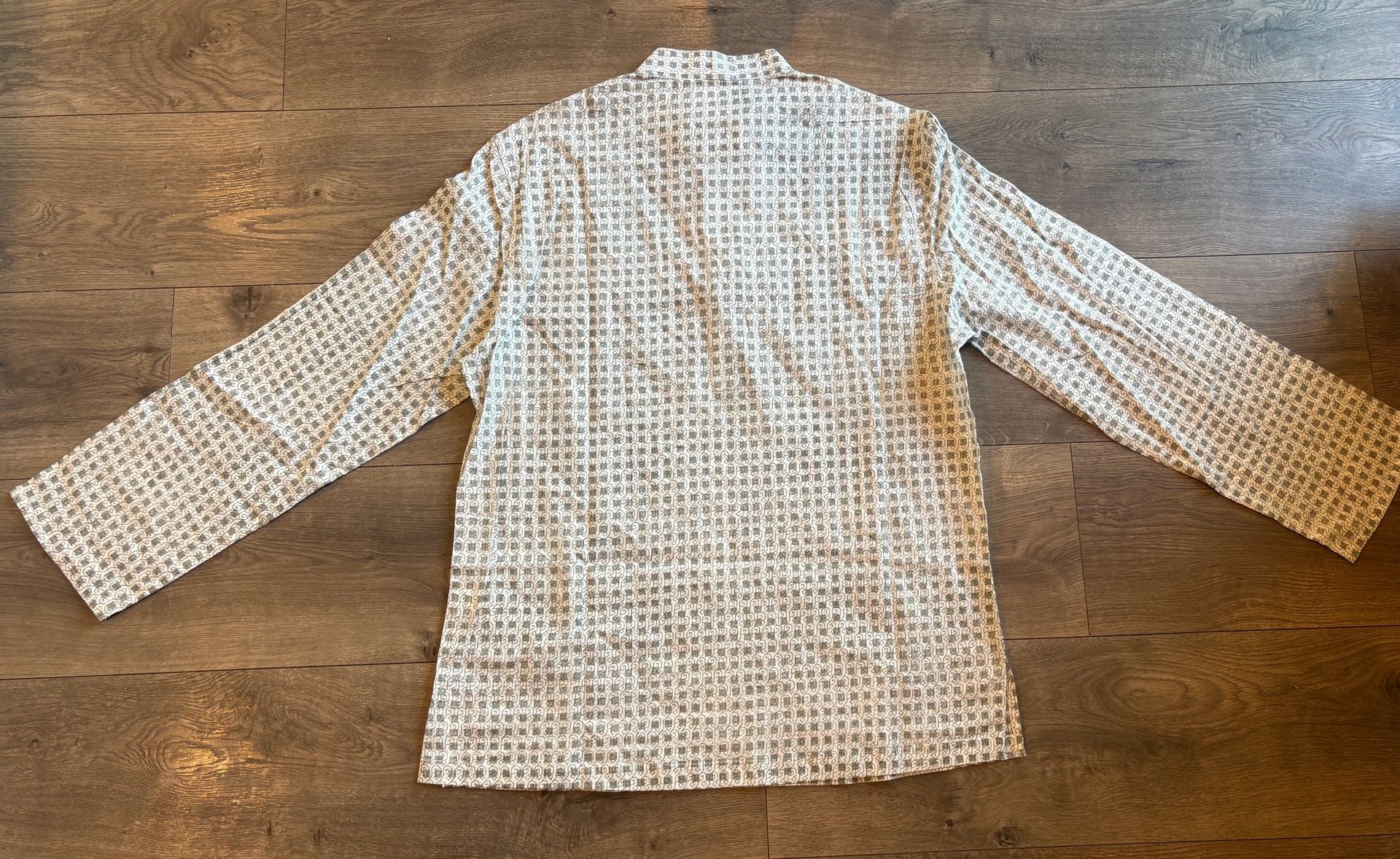 Fabindia Men's Short Kurta Size S White Geometric Print Cotton Comfort Fit 3