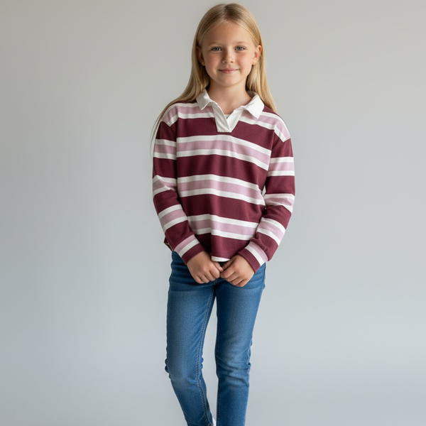 Kids Old Navy Striped Polo Top Burgundy Size M