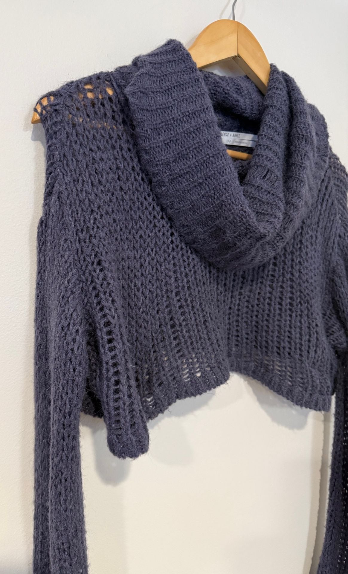 Silence + Noise Cowl Neck Crop Sweater Size S Dark Grey Open Knit 3