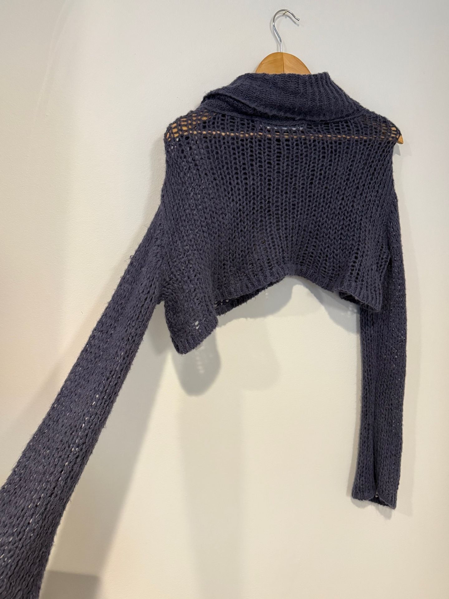 Silence + Noise Cowl Neck Crop Sweater Size S Dark Grey Open Knit 5