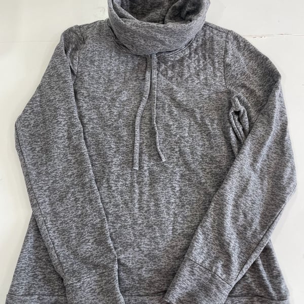 STOIC Cowl Neck Athletic Pullover Top Grey Space Dye long sleeve winter running sports