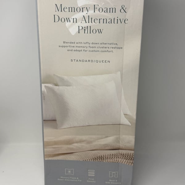 Casaluna Memory Foam & Down Alternative Pillow Standard/Queen White