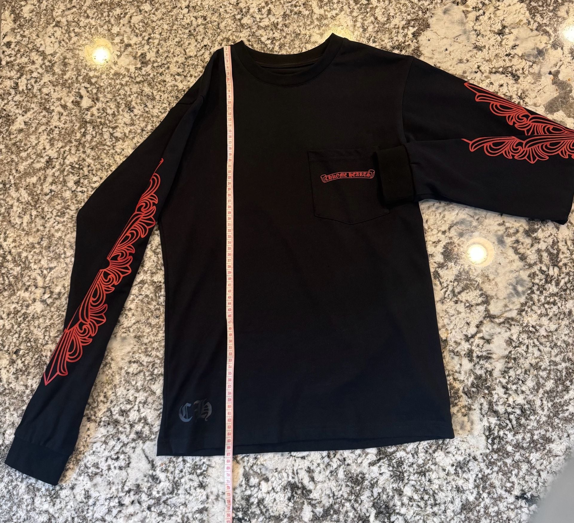 Chrome Hearts Black Red Vine Horseshoe Long Sleeve Pocket T-Shirt 5