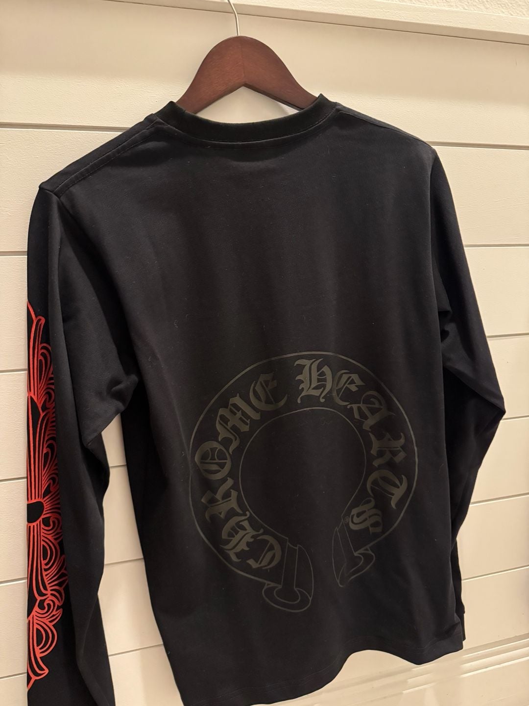 Chrome Hearts Black Red Vine Horseshoe Long Sleeve Pocket T-Shirt 2