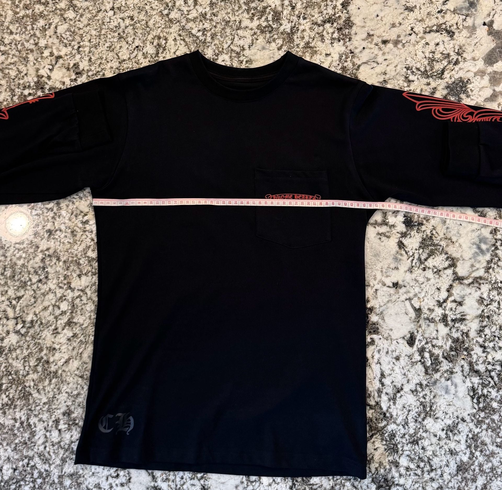 Chrome Hearts Black Red Vine Horseshoe Long Sleeve Pocket T-Shirt 4