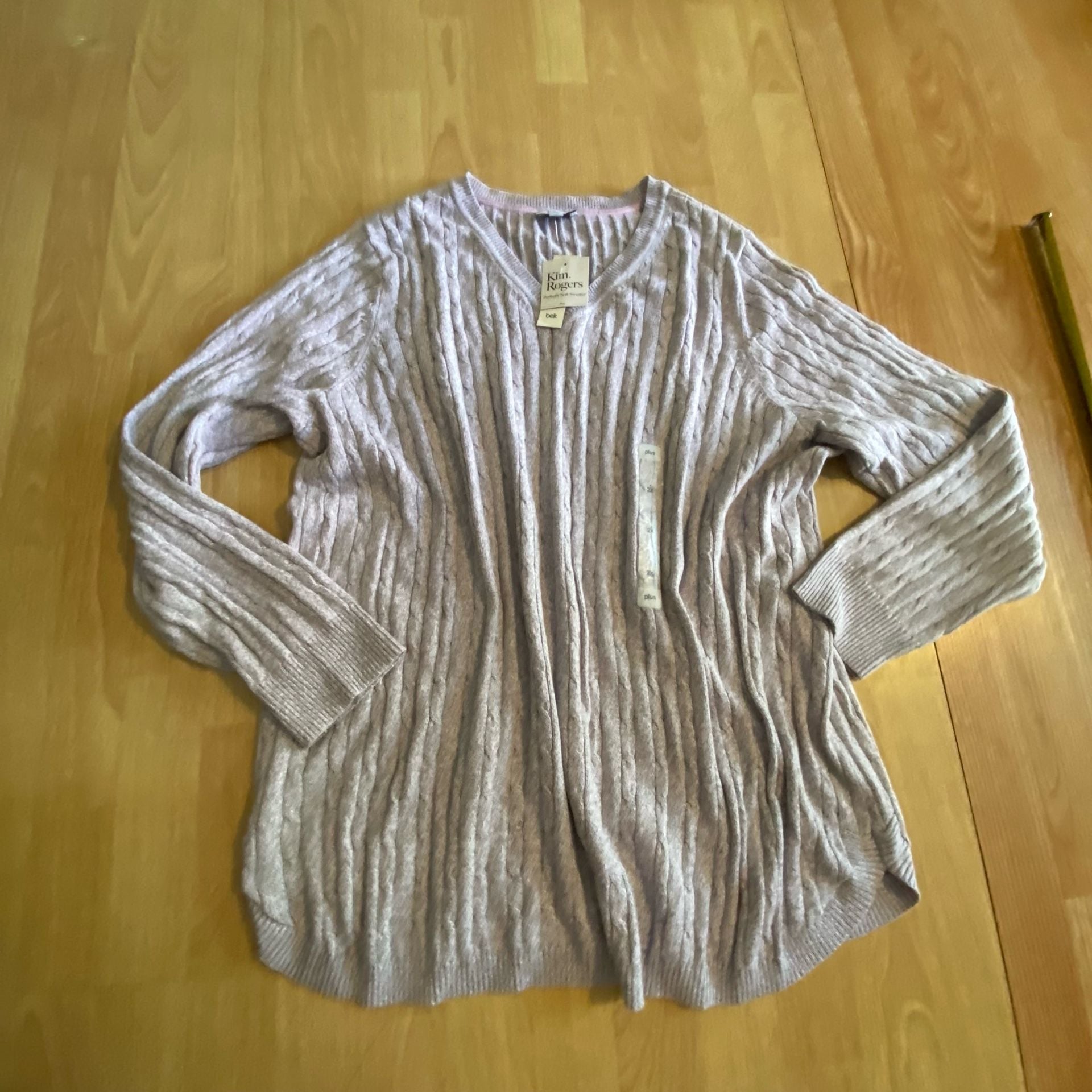 Kim Rogers Cable V-Neck Sweater Size 2X Lilac 2