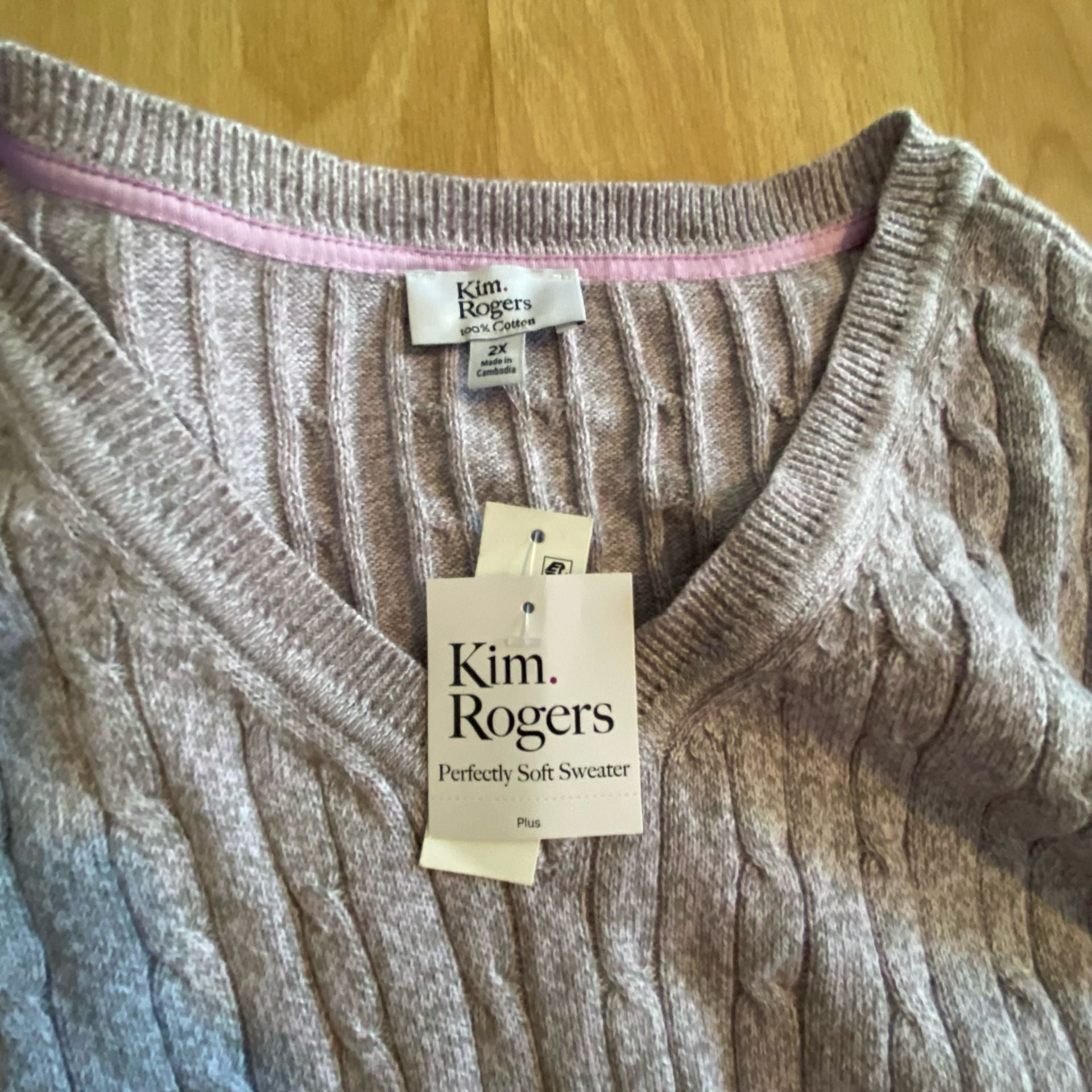 Kim Rogers Cable V-Neck Sweater Size 2X Lilac 4