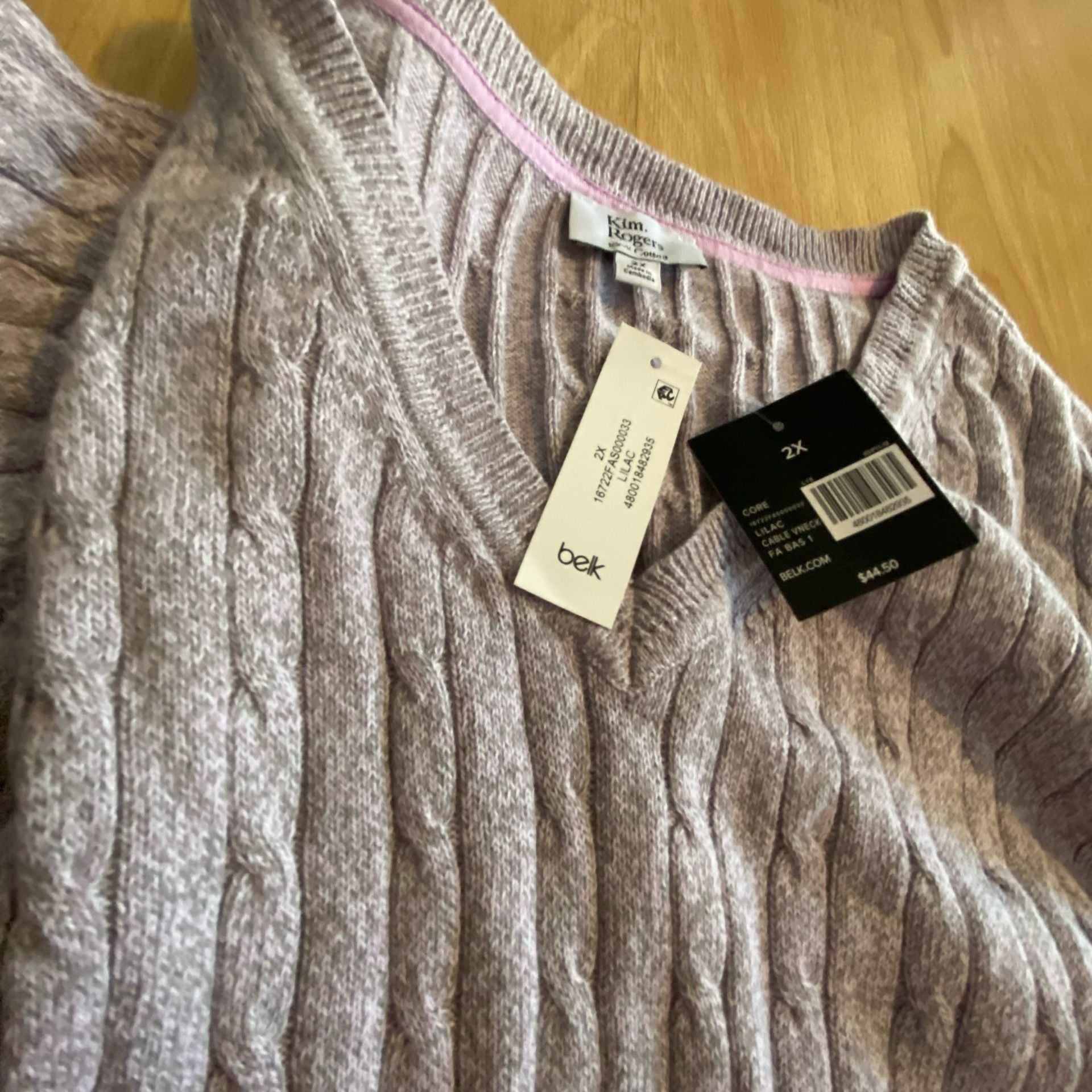 Kim Rogers Cable V-Neck Sweater Size 2X Lilac 6