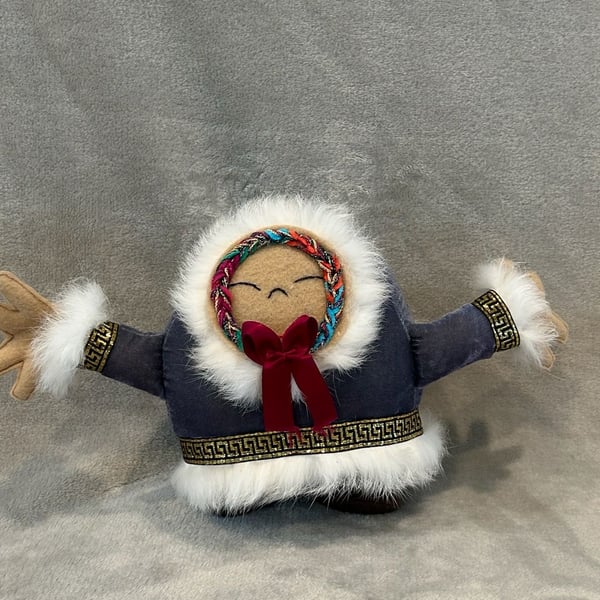 Handmade Alaskan Inuit Doll Plush Fur Trimmed Parka