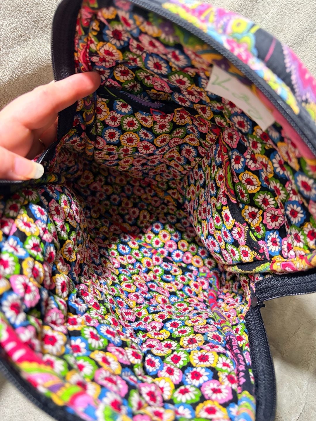Vera Bradley Symphony in Hue Quilted Backpack Purse Pink Black Yellow Paisley 6