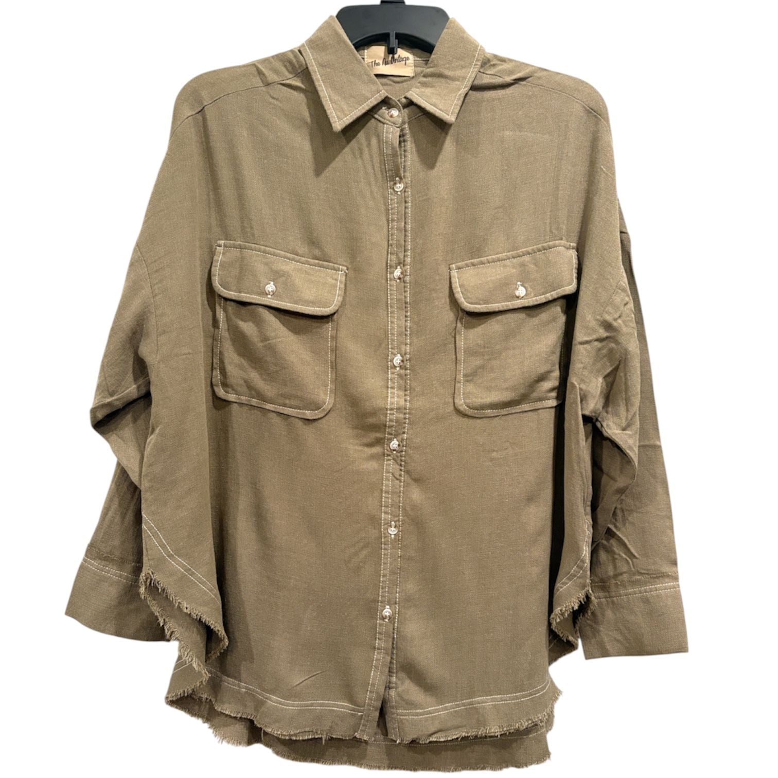 The Nu Vintage Utility Raw Hem Shirt Oversized Button Up Size Small 3