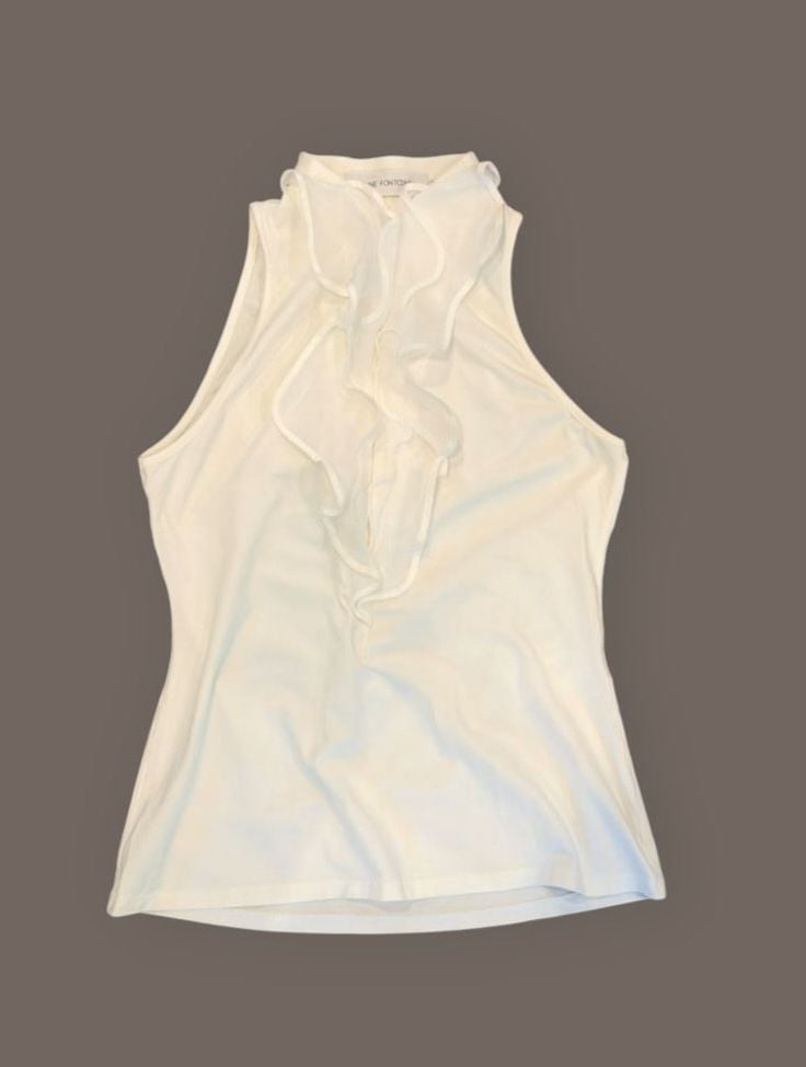 Anne Fontaine Stilla Size 40 White Sleeveless Ruffle 2