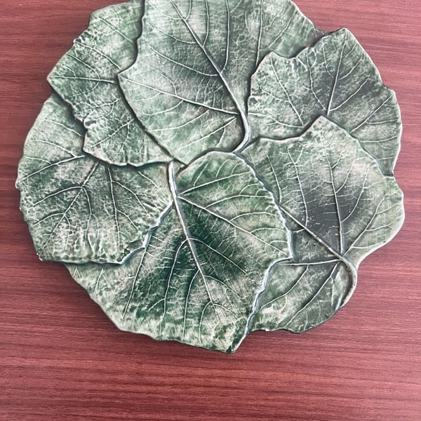 Vietri Italy Foglia Fresca Green Leaf Ceramic Platter 7631/23