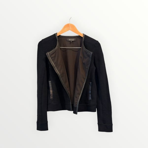 Rag & Bone Wool Leather Trim Moto Jacket Size S Black