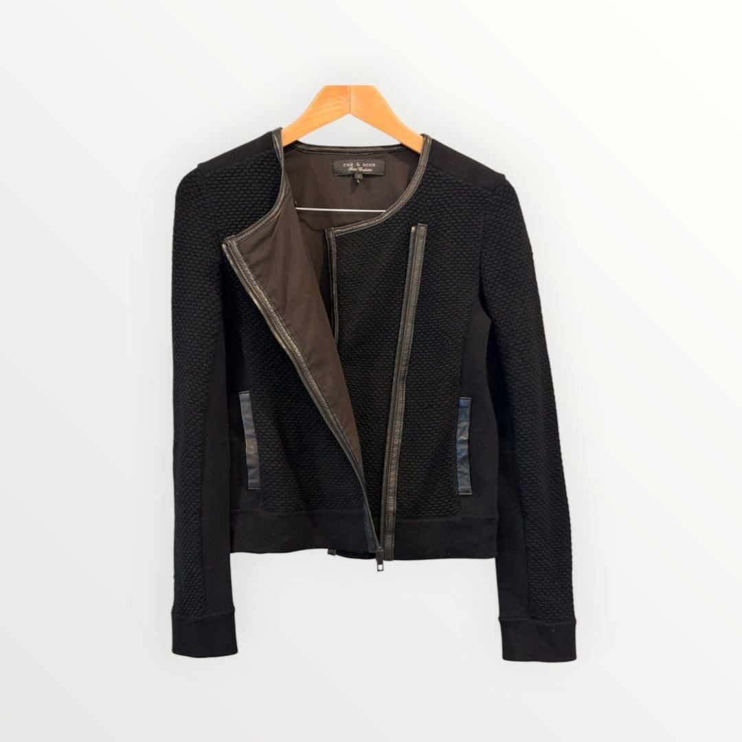 Rag & Bone Wool Leather Trim Moto Jacket Size S Black 3