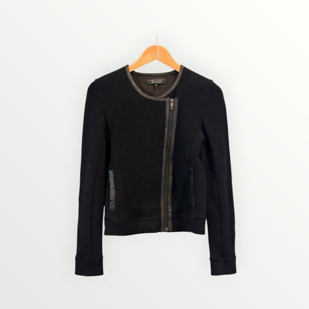 Rag & Bone Wool Leather Trim Moto Jacket Size S Black 5