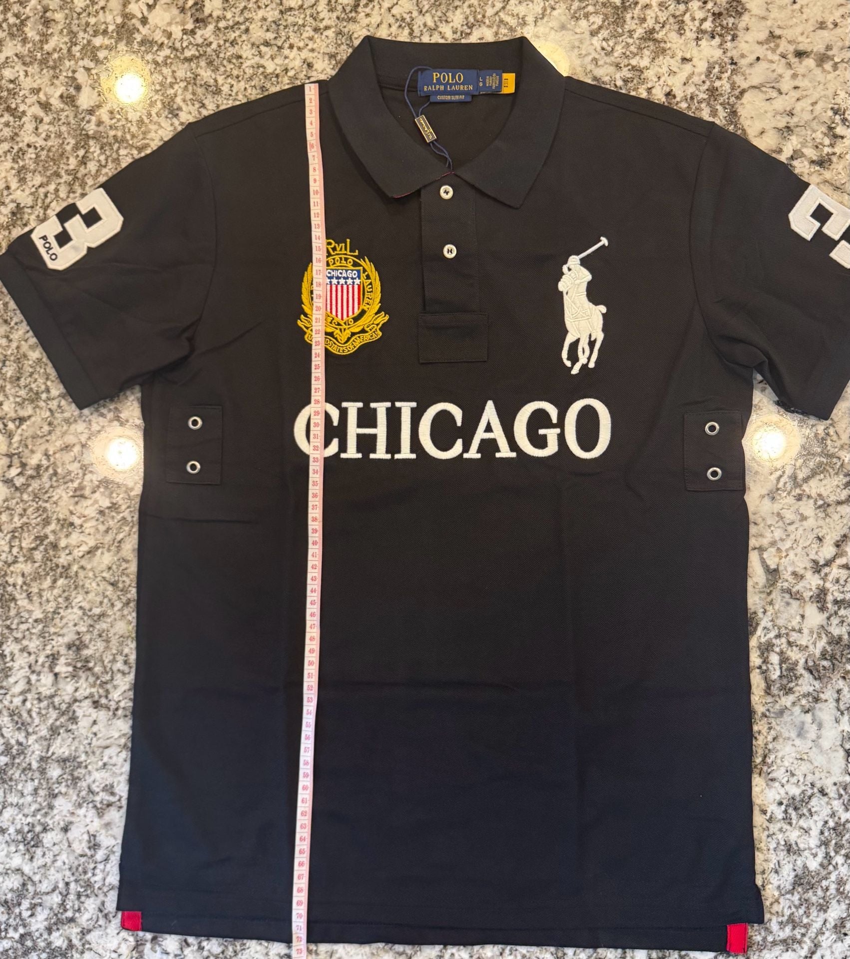 Polo Ralph Lauren Chicago USA #3 Polo Shirt Black Gold Crest Embroidered 5