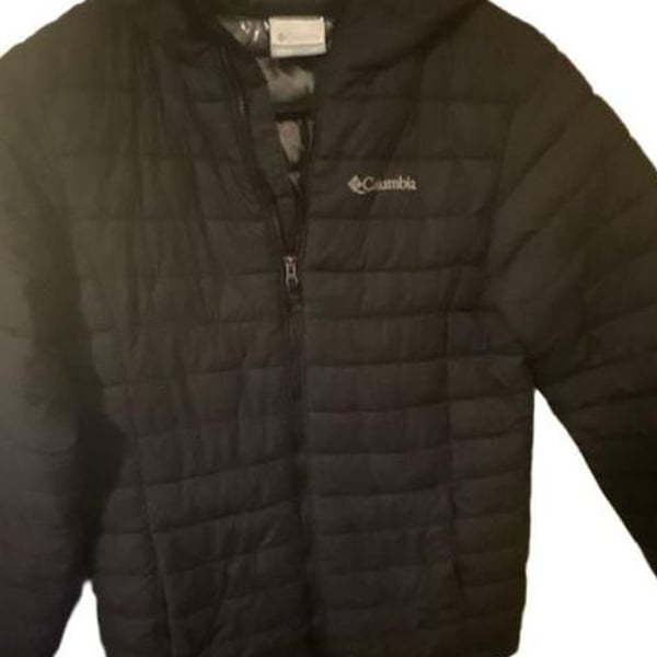 Columbia Powder Lite Puffer Jacket Size L 14/16 Black Omni-Heat Hooded youth size