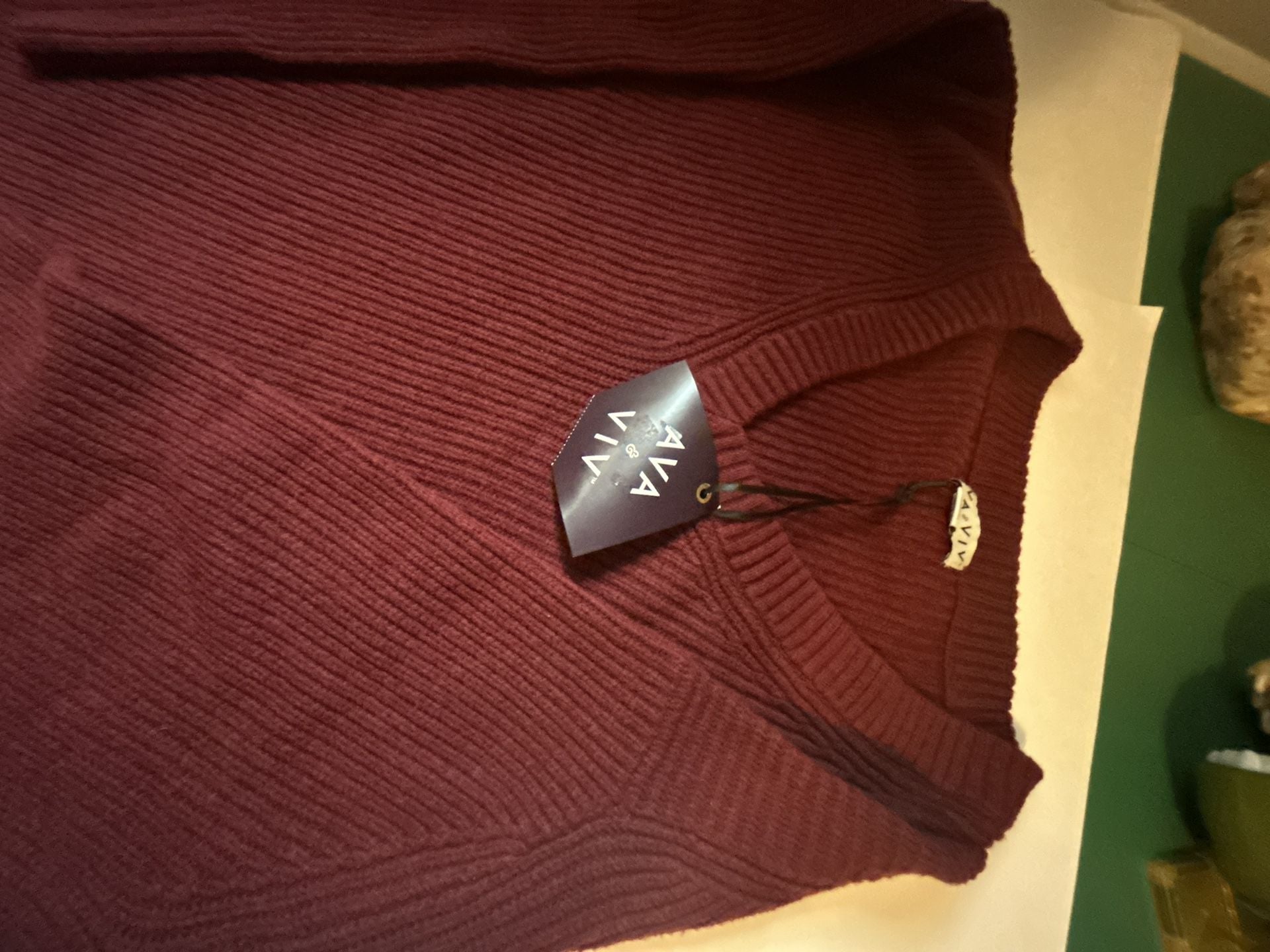 Ava & Viv V-Neck Sweater Size 2X Burgundy Ribbed Knit 3