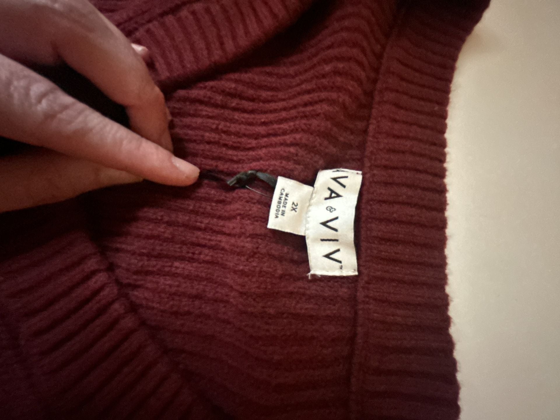 Ava & Viv V-Neck Sweater Size 2X Burgundy Ribbed Knit 4