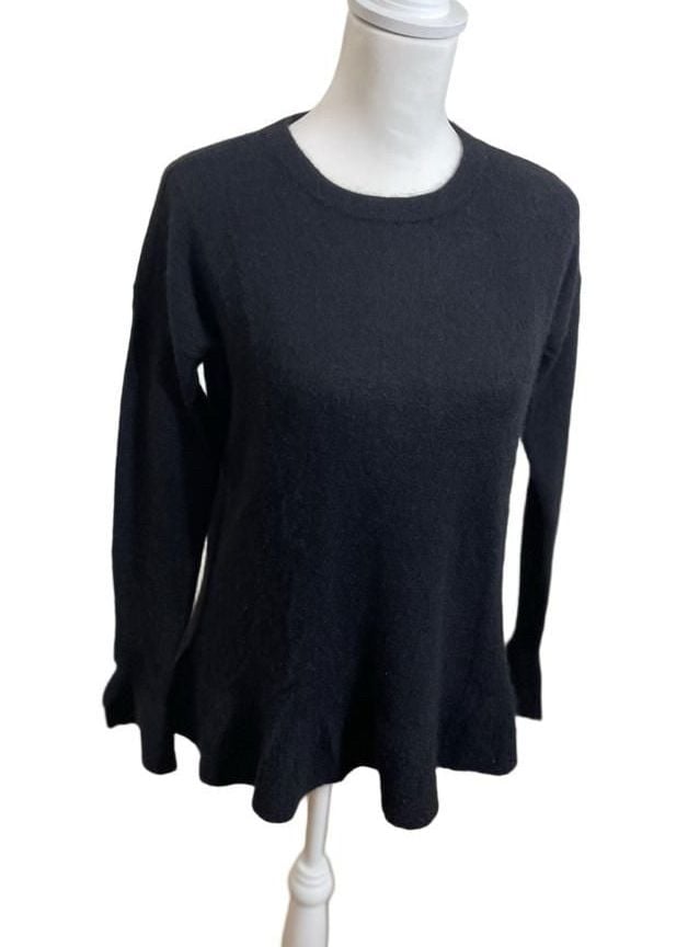 Lord & Taylor 100% Cashmere Ruffle Hem Cuffs Crewneck Sweater Black Petite Small 3