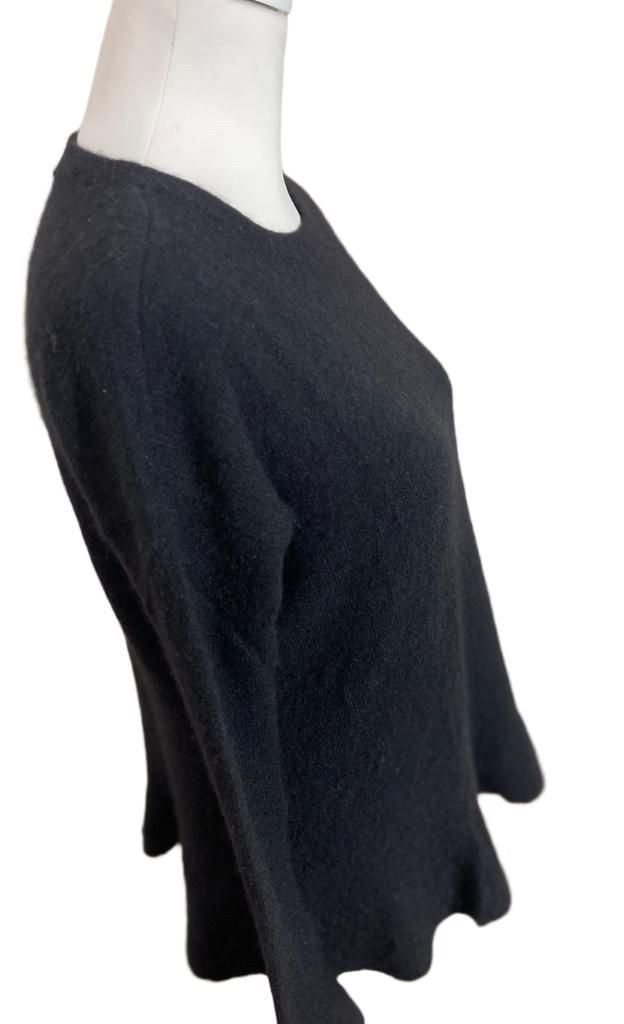 Lord & Taylor 100% Cashmere Ruffle Hem Cuffs Crewneck Sweater Black Petite Small 7