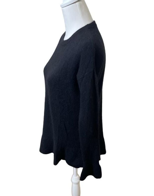Lord & Taylor 100% Cashmere Ruffle Hem Cuffs Crewneck Sweater Black Petite Small 4