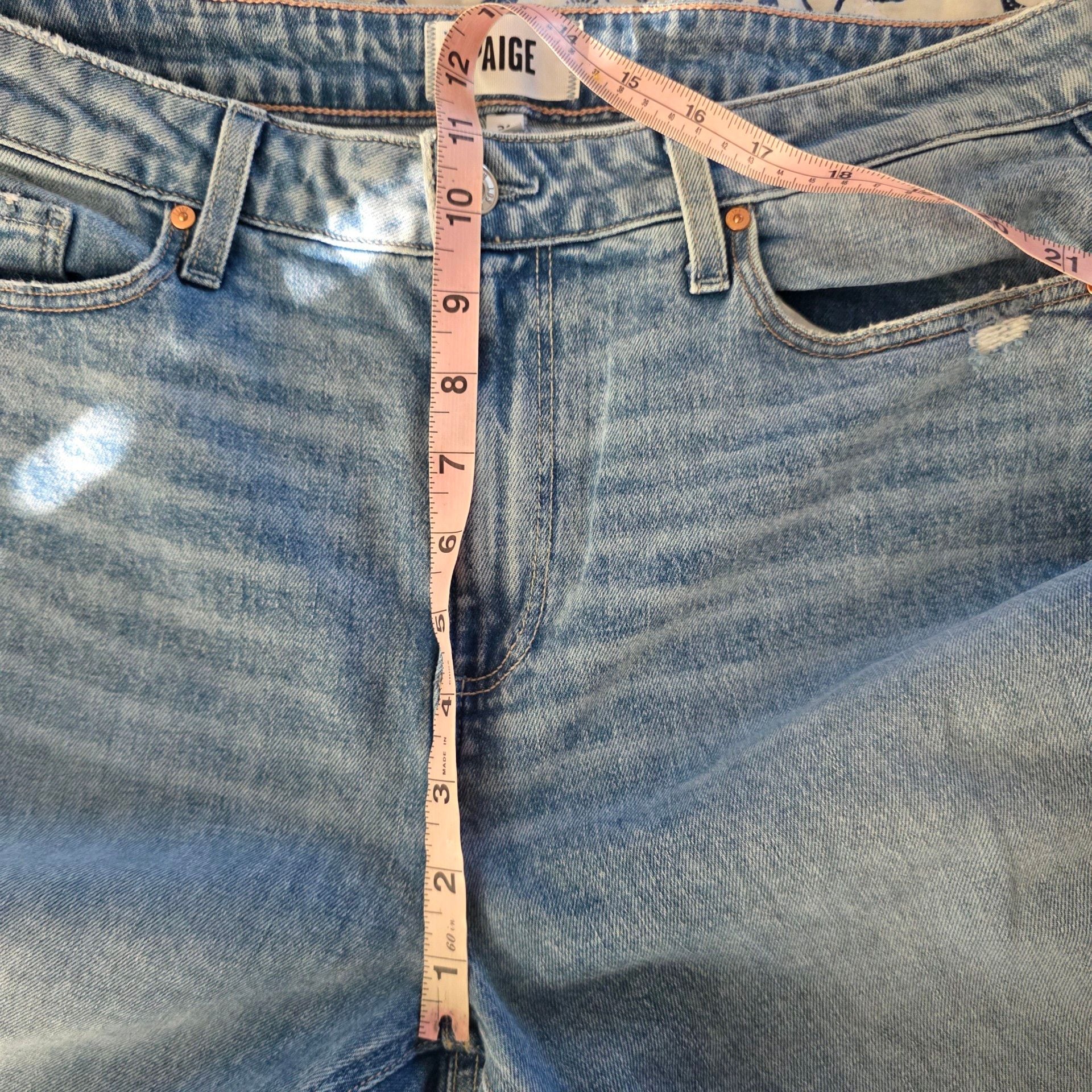 PAIGE Cindy High Rise Slim Straight Jeans Cowgirl Distressed Light Wash Size 31 8