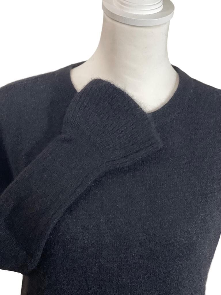 Lord & Taylor 100% Cashmere Ruffle Hem Cuffs Crewneck Sweater Black Petite Small 6