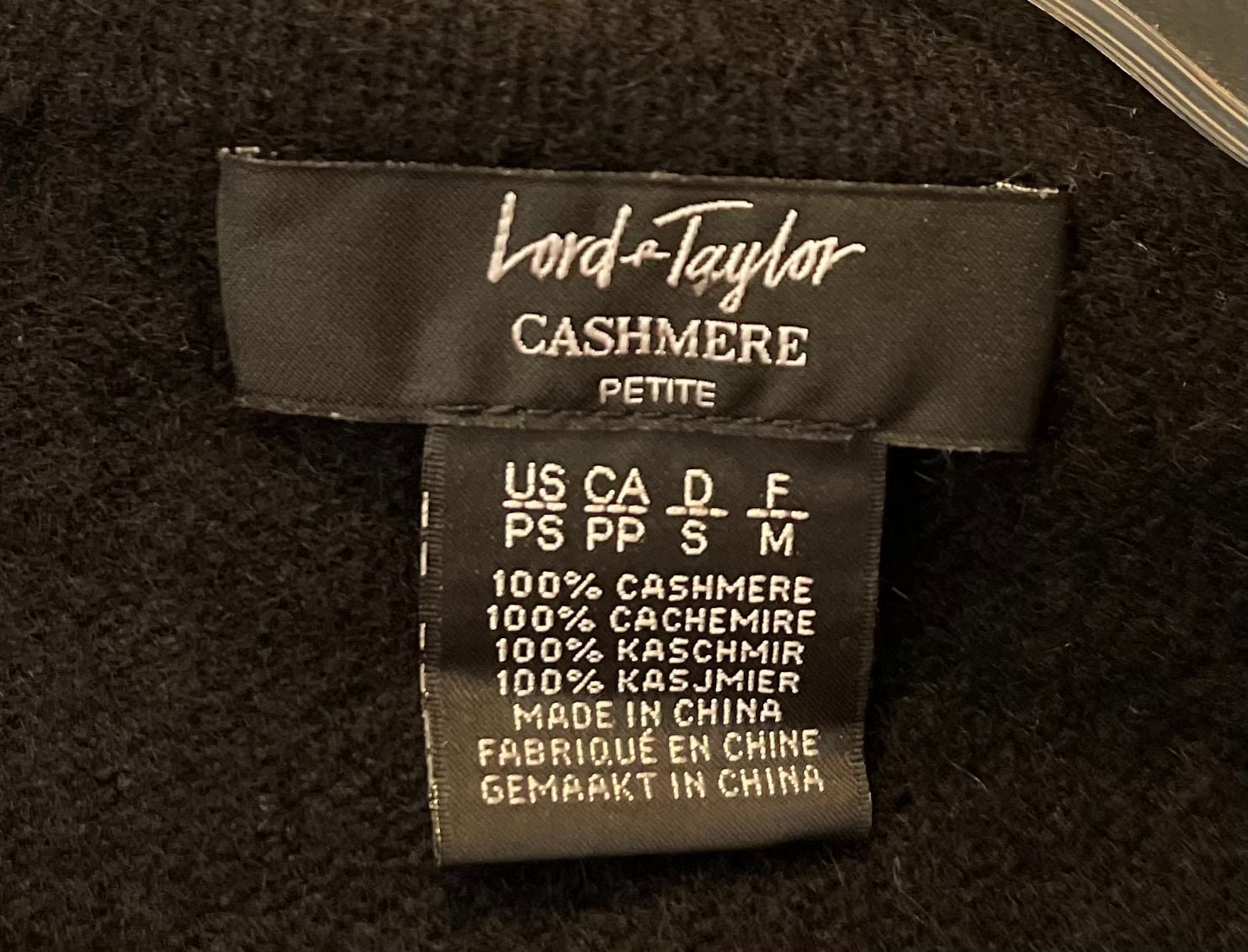 Lord & Taylor 100% Cashmere Ruffle Hem Cuffs Crewneck Sweater Black Petite Small 5