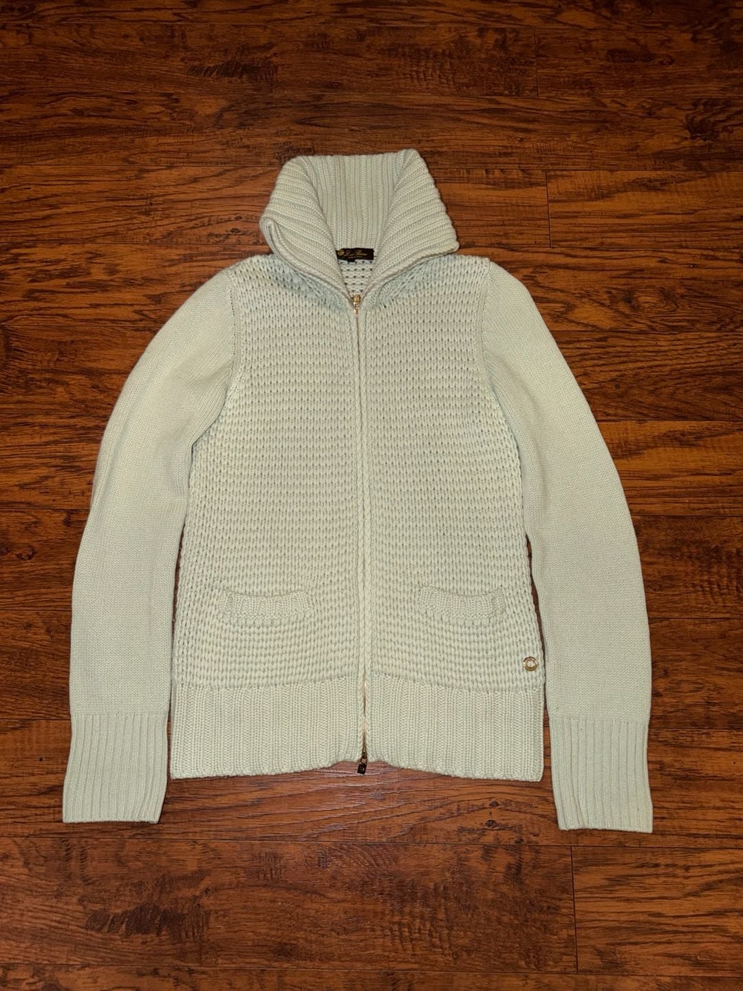 Loro Piana Light Green Cashmere Zip Up Sweater Made in Italy 2