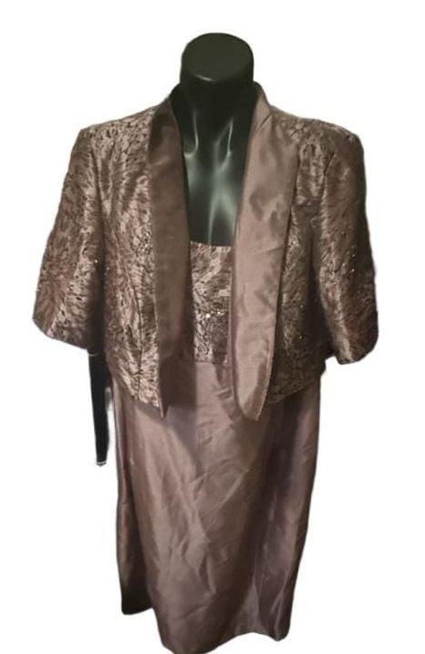 David's Bridal Jacquard and Shantung Short Jacket Dress 1