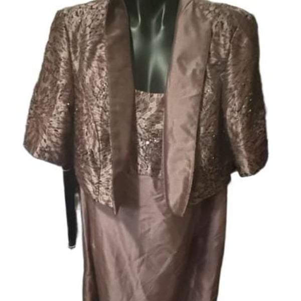 David's Bridal Jacquard and Shantung Short Jacket Dress