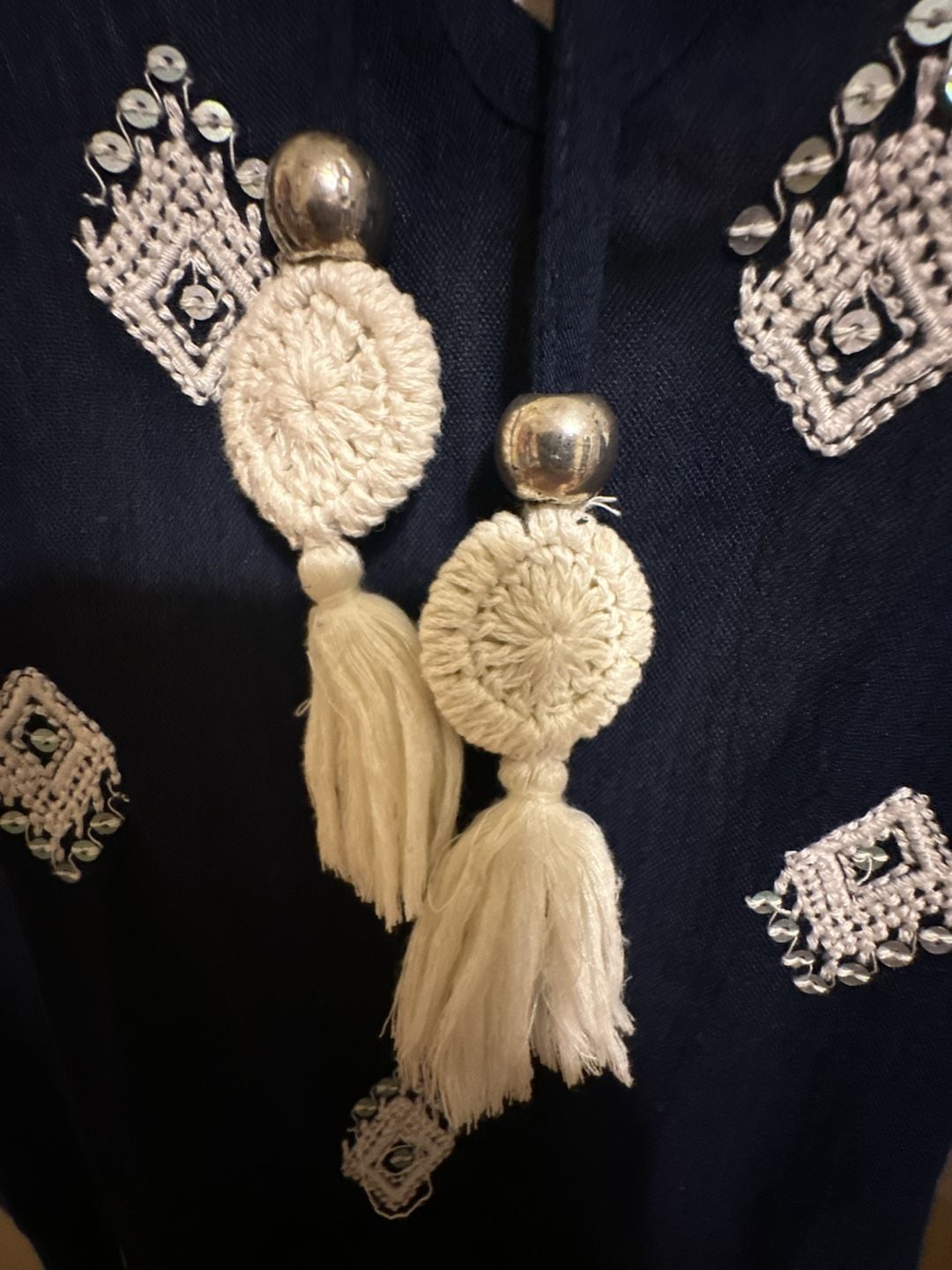 Ridiculously Gorgeous Ramy Brook Navy Boho Tassel Top Size M/L 7