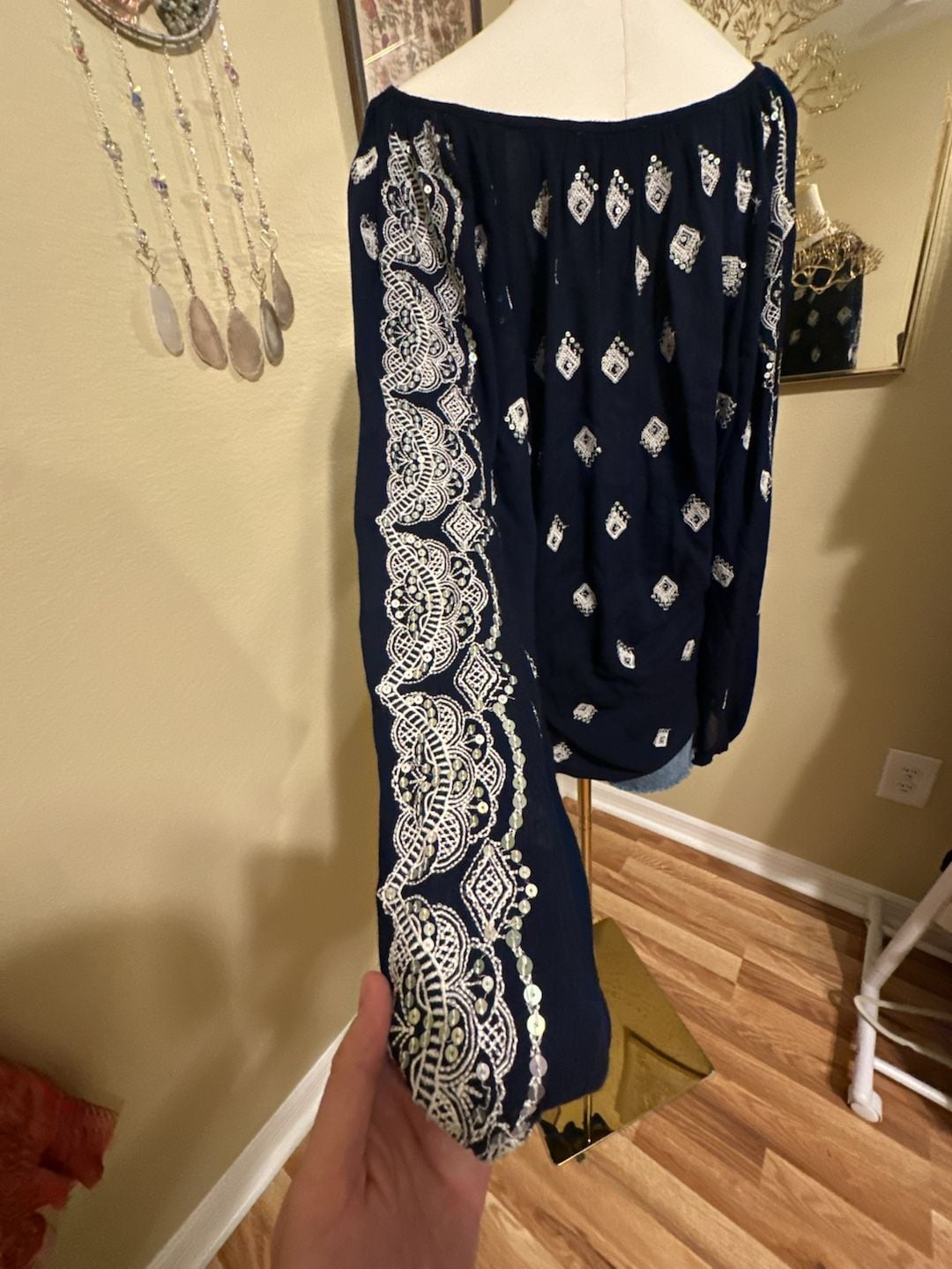 Ridiculously Gorgeous Ramy Brook Navy Boho Tassel Top Size M/L 9