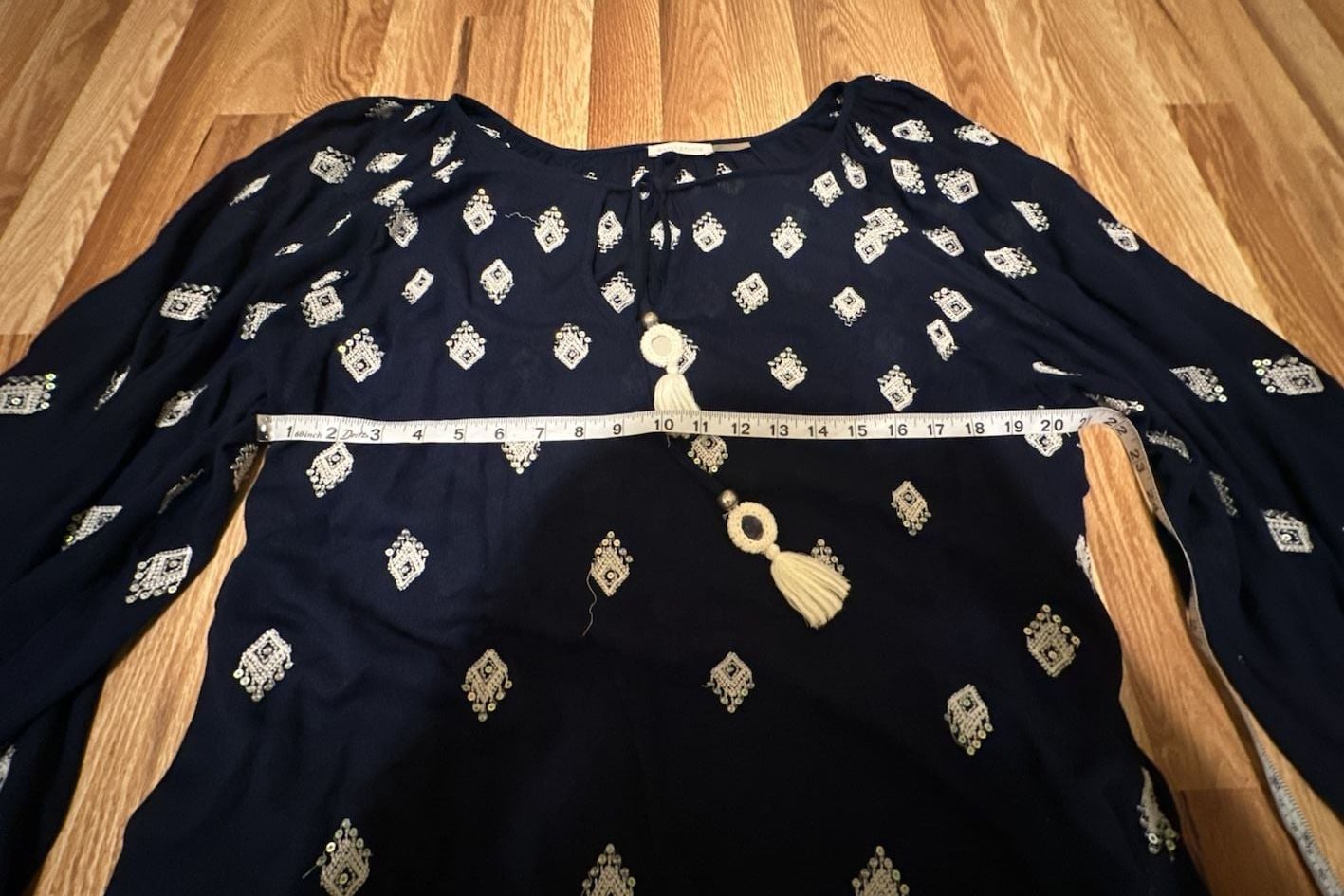 Ridiculously Gorgeous Ramy Brook Navy Boho Tassel Top Size M/L 5