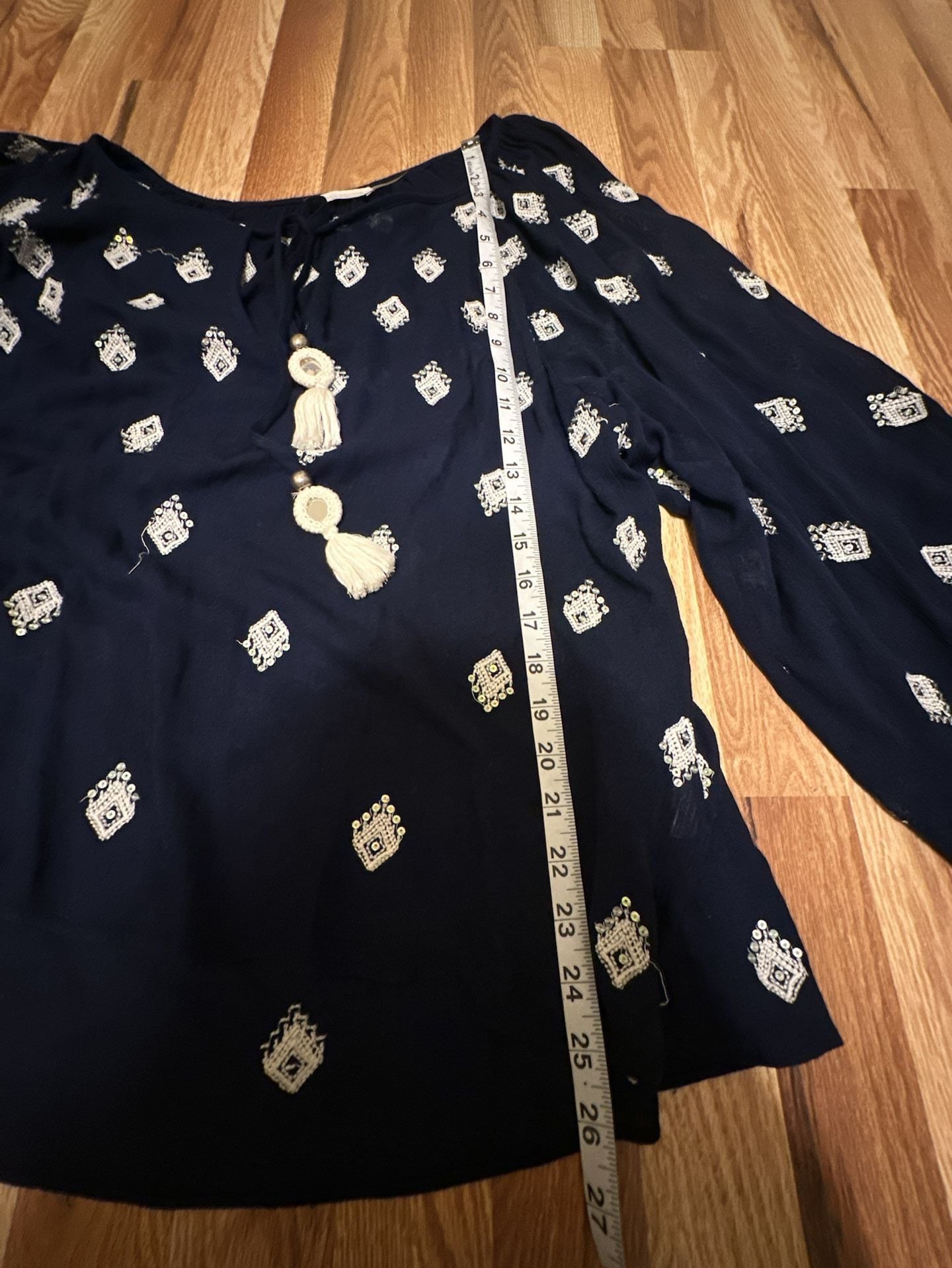 Ridiculously Gorgeous Ramy Brook Navy Boho Tassel Top Size M/L 6