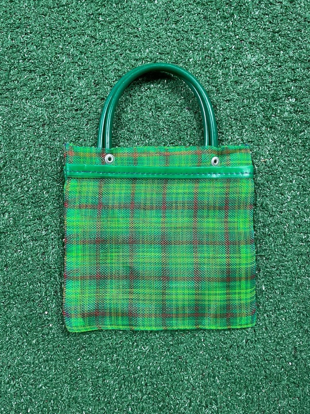 Mexican Mercado Bag Mini Green Plaid Plastic Mesh Tote Purse 2