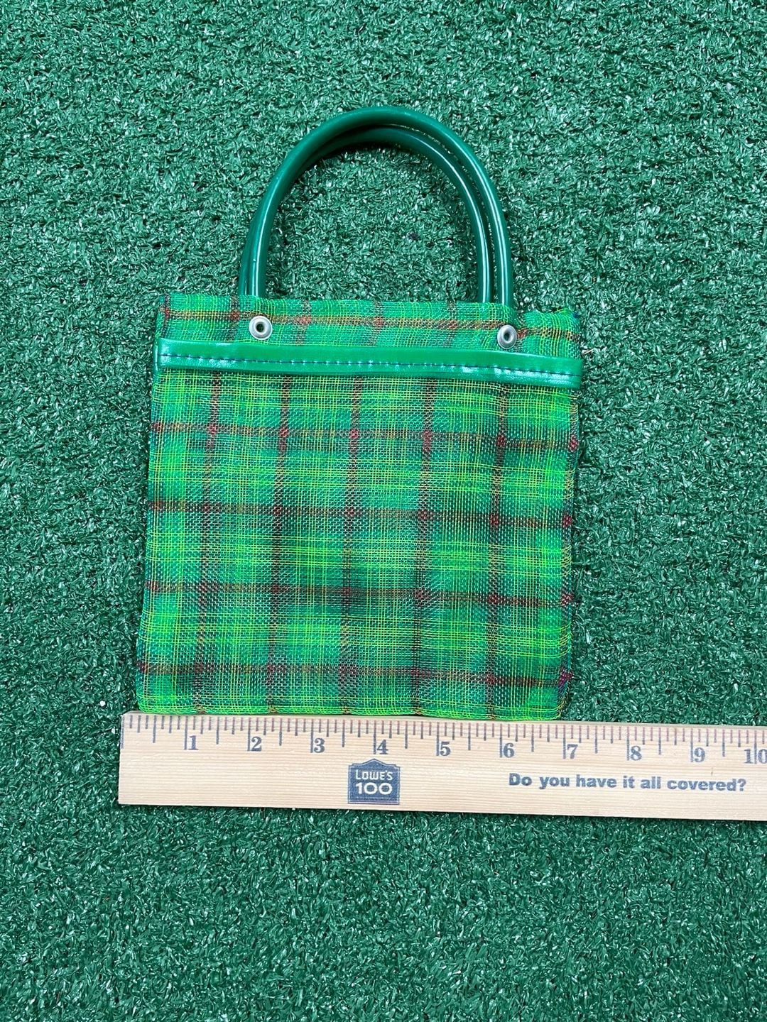 Mexican Mercado Bag Mini Green Plaid Plastic Mesh Tote Purse 4