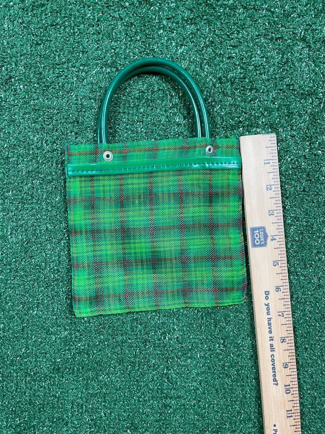 Mexican Mercado Bag Mini Green Plaid Plastic Mesh Tote Purse 5